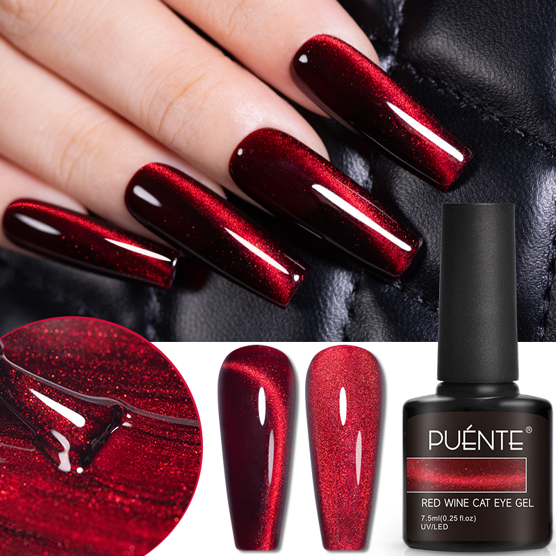 Nail Art Red Wine Cat Eye - PUENTE 7.5ML Wine Red Cat Eye