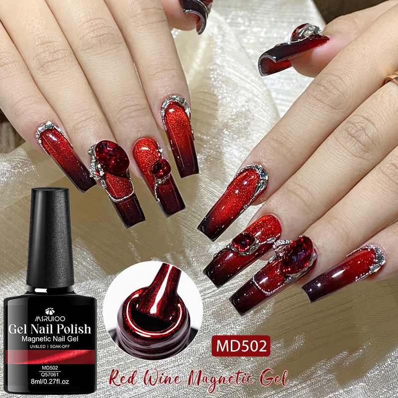 Nail Art Red Wine Cat Eye - MSRUIOO 8ml Wine Red Rose Red