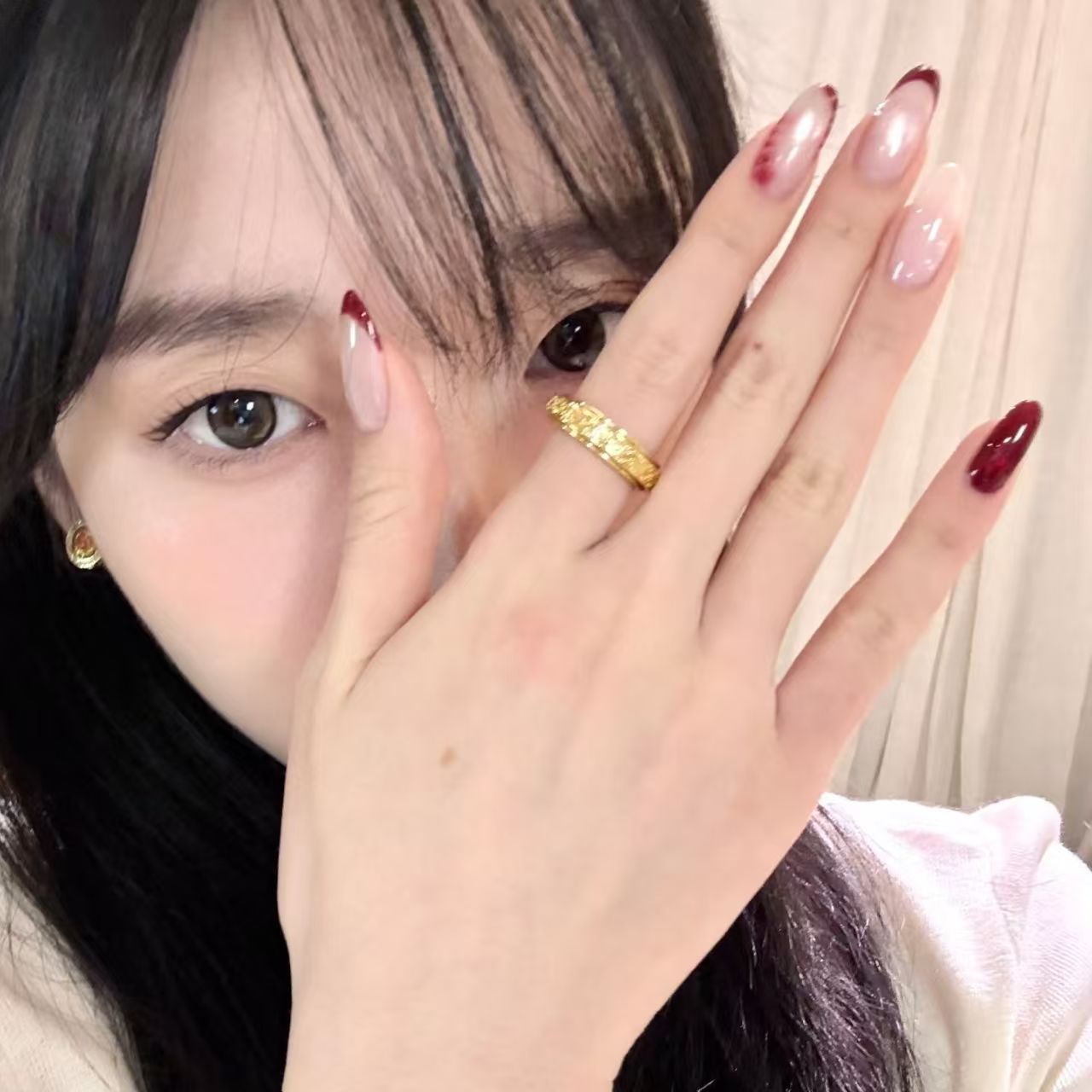 10pcs Handmade Oval Press On N - Nail Art Red Wine Cat Eye avis et prix